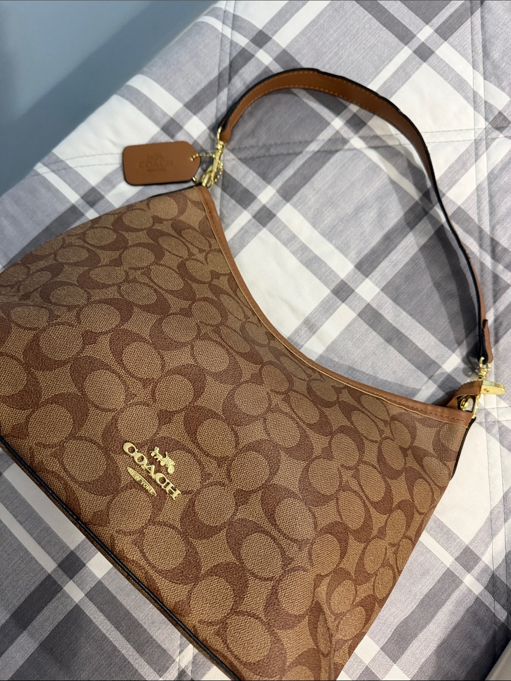 Canal st Brown Signature Jacquard Shoulder Bag with Gold Hardware